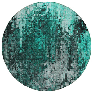 HomeRoots 5' Modern Teal Blue Aqua and Gray Abstract Indoor Outdoor Area Rug - Durable, Washable, Versatile Design 8' Round 577249