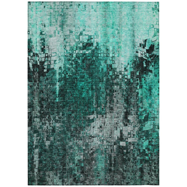 HomeRoots 5' Modern Teal Blue Aqua and Gray Abstract Indoor Outdoor Area Rug - Durable, Washable, Versatile Design 8' X 10' 577250