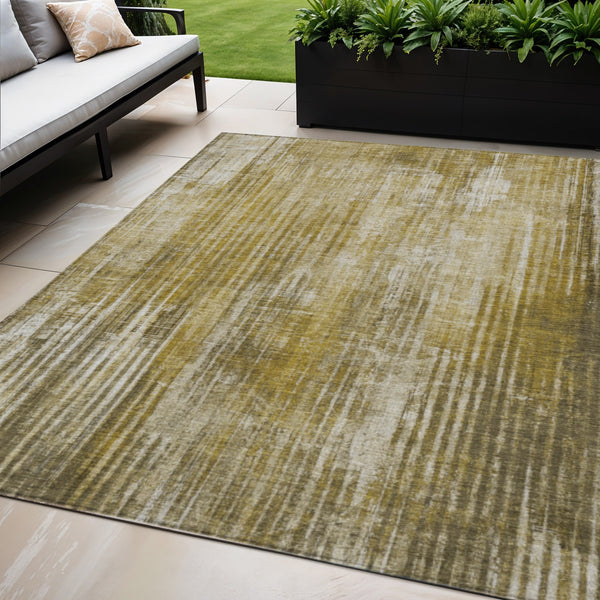 Homeroots 3' Stylish Brown Ivory Taupe Striped Washable Area Rug - Perfect For Indoor & Outdoor Spaces! 5' X 8' Polyester 577254