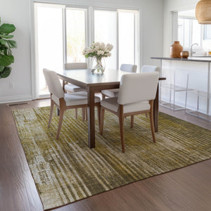 Homeroots 3' Stylish Brown Ivory Taupe Striped Washable Area Rug - Perfect For Indoor & Outdoor Spaces! 5' X 8' Polyester 577254