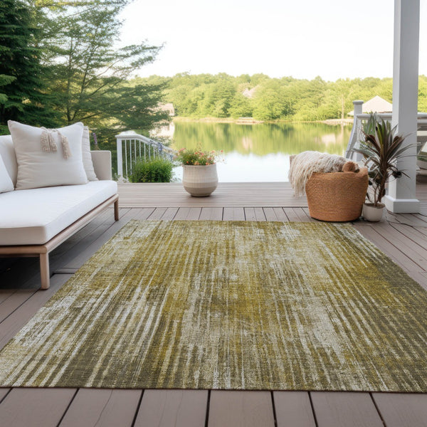 Homeroots 3' Stylish Brown Ivory Taupe Striped Washable Area Rug - Perfect For Indoor & Outdoor Spaces! 8' X 10' Polyester 577256