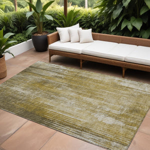 Homeroots 3' Stylish Brown Ivory Taupe Striped Washable Area Rug - Perfect For Indoor & Outdoor Spaces! 9' X 12' Polyester 577257
