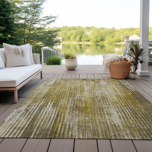 Homeroots 3' Stylish Brown Ivory Taupe Striped Washable Area Rug - Perfect For Indoor & Outdoor Spaces! 9' X 12' Polyester 577257