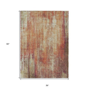 Homeroots 3' Stylish Brown Ivory Taupe Striped Washable Area Rug - Perfect For Indoor & Outdoor Spaces! 3' X 5' Polyester 577259