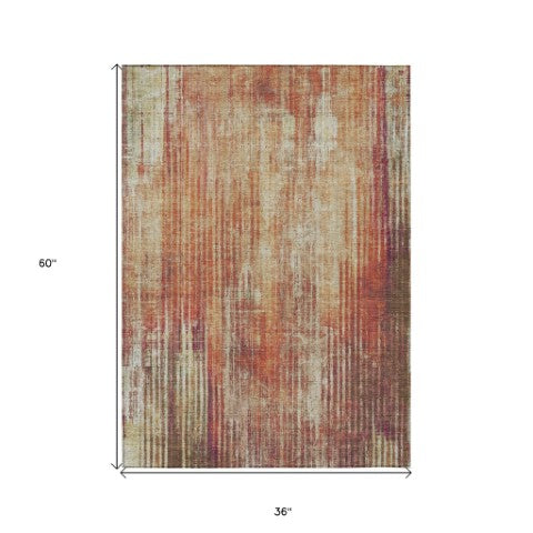 Homeroots 3' Stylish Brown Ivory Taupe Striped Washable Area Rug - Perfect For Indoor & Outdoor Spaces! 3' X 5' Polyester 577259