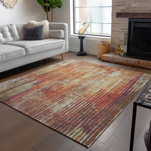 Homeroots 3' Stylish Brown Ivory Taupe Striped Washable Area Rug - Perfect For Indoor & Outdoor Spaces! 3' X 5' Polyester 577259