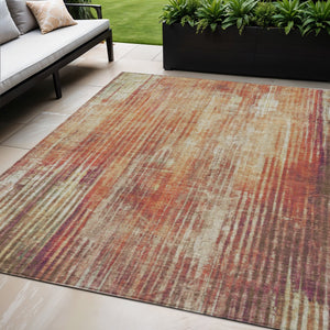 Homeroots 3' Stylish Brown Ivory Taupe Striped Washable Area Rug - Perfect For Indoor & Outdoor Spaces! 5' X 8' Polyester 577260