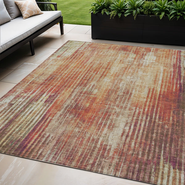 Homeroots 3' Stylish Brown Ivory Taupe Striped Washable Area Rug - Perfect For Indoor & Outdoor Spaces! 5' X 8' Polyester 577260