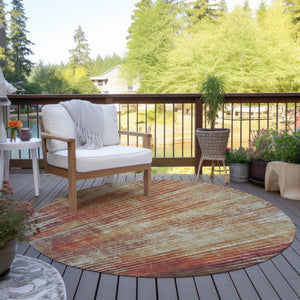 Homeroots 3' Stylish Brown Ivory Taupe Striped Washable Area Rug - Perfect For Indoor & Outdoor Spaces! 8' Round Polyester 577261