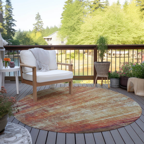 Homeroots 3' Stylish Brown Ivory Taupe Striped Washable Area Rug - Perfect For Indoor & Outdoor Spaces! 8' Round Polyester 577261