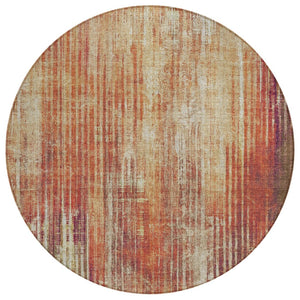 HomeRoots 5' Striped Washable Area Rug in Orange, Beige & Taupe - Durable, Stylish for Indoor & Outdoor Spaces 8' Round 577261