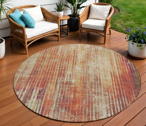 Homeroots 3' Stylish Brown Ivory Taupe Striped Washable Area Rug - Perfect For Indoor & Outdoor Spaces! 8' Round Polyester 577261
