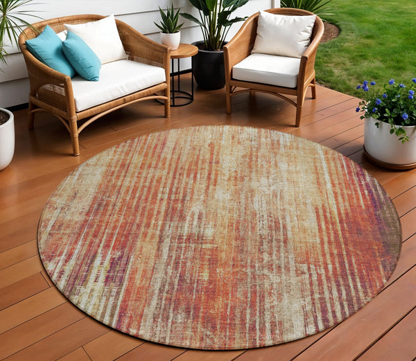 Homeroots 3' Stylish Brown Ivory Taupe Striped Washable Area Rug - Perfect For Indoor & Outdoor Spaces! 8' Round Polyester 577261