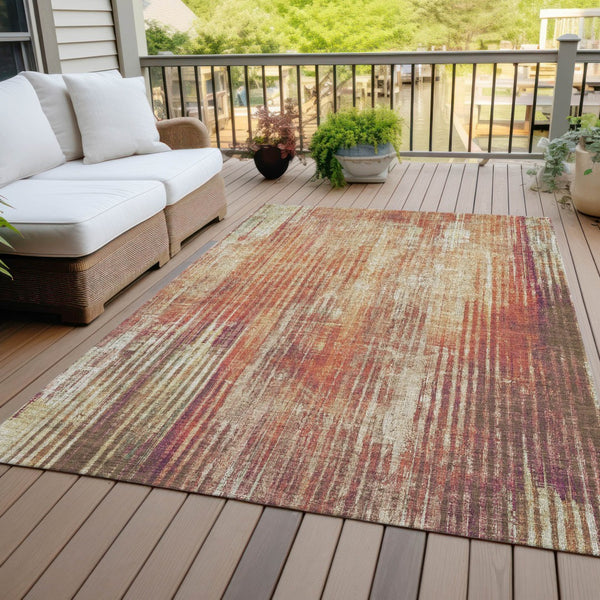 Homeroots 3' Stylish Brown Ivory Taupe Striped Washable Area Rug - Perfect For Indoor & Outdoor Spaces! 9' X 12' Polyester 577263