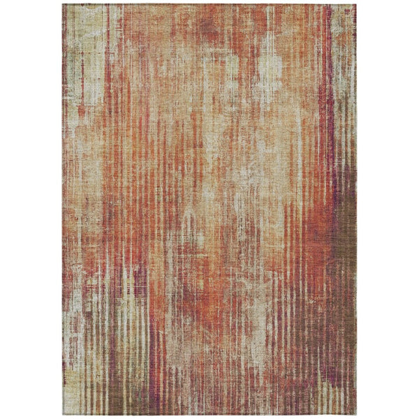 HomeRoots 9' Durable Striped Indoor Outdoor Area Rug in Orange, Beige, and Taupe – Easy Care, Kid & Pet Friendly 9' X 12' 577263