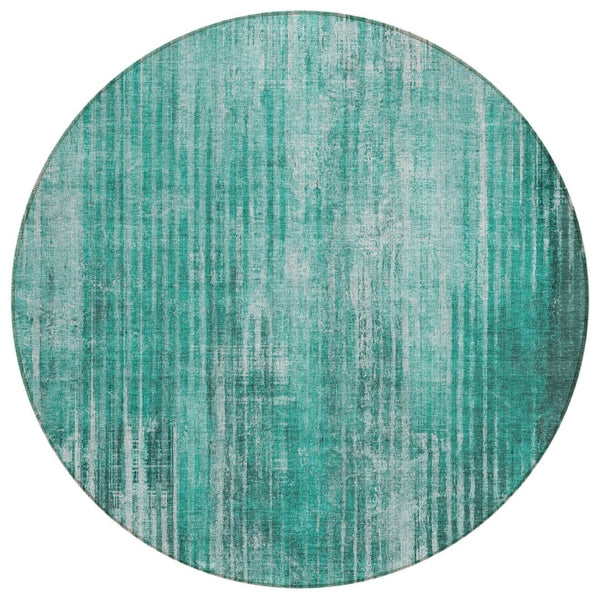 HomeRoots 5' Striped Teal Blue Aqua and Gray Area Rug - Stylish, Durable, Washable for Indoor and Outdoor Spaces 8' Round 577267