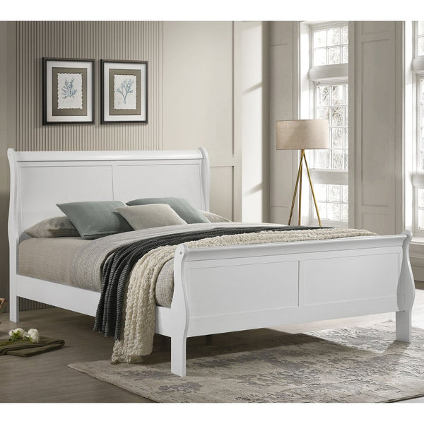 English Elm Mckee White Queen Sleigh Bed with Curved Legs and Low Profile Footboard for Cottage Rooms B062S01743