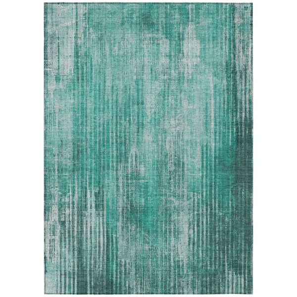 HomeRoots 5' Striped Teal Blue Aqua and Gray Area Rug - Stylish, Durable, Washable for Indoor and Outdoor Spaces 10' X 14' 577270
