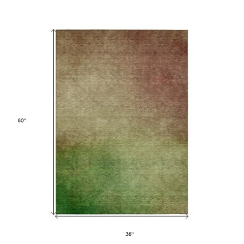 Homeroots 3' Blush Taupe And Green Ombre Washable Area Rug For Indoor And Outdoor Spaces – Stylish And Durable! 3' X 5' Polyester 577271