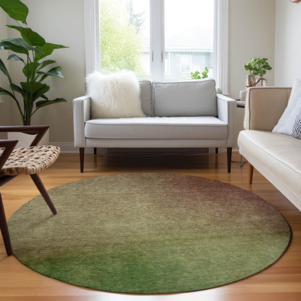 Homeroots 3' Blush Taupe And Green Ombre Washable Area Rug For Indoor And Outdoor Spaces – Stylish And Durable! 8' Round Polyester 577273