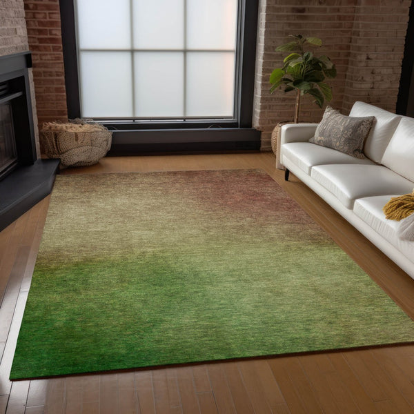 Homeroots 3' Blush Taupe And Green Ombre Washable Area Rug For Indoor And Outdoor Spaces – Stylish And Durable! 9' X 12' Polyester 577275