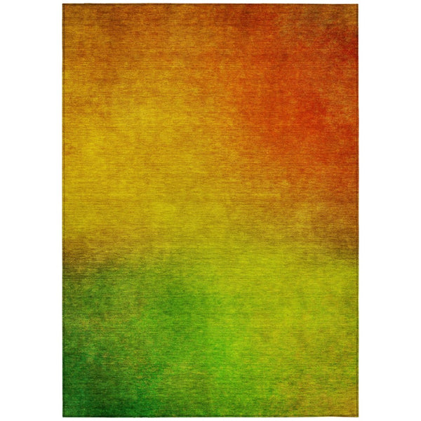 HomeRoots 5' Terra Cotta Gold Green Ombre Rug - Stylish Washable Area Rug for Indoor & Outdoor Spaces 5' X 8' 577278