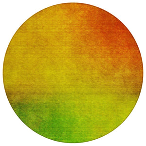 HomeRoots 5' Terra Cotta Gold Green Ombre Rug - Stylish Washable Area Rug for Indoor & Outdoor Spaces 8' Round 577279