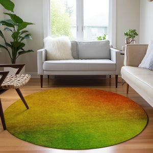 Homeroots 3' Blush Taupe And Green Ombre Washable Area Rug For Indoor And Outdoor Spaces – Stylish And Durable! 8' Round Polyester 577279