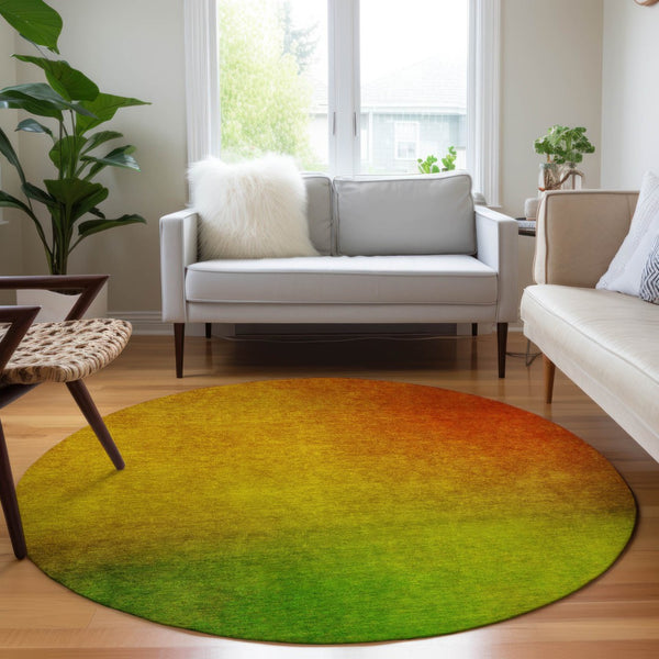 Homeroots 3' Blush Taupe And Green Ombre Washable Area Rug For Indoor And Outdoor Spaces – Stylish And Durable! 8' Round Polyester 577279