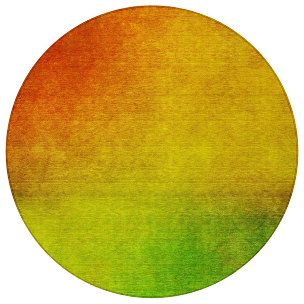 Homeroots 3' Blush Taupe And Green Ombre Washable Area Rug For Indoor And Outdoor Spaces – Stylish And Durable! 8' Round Polyester 577279