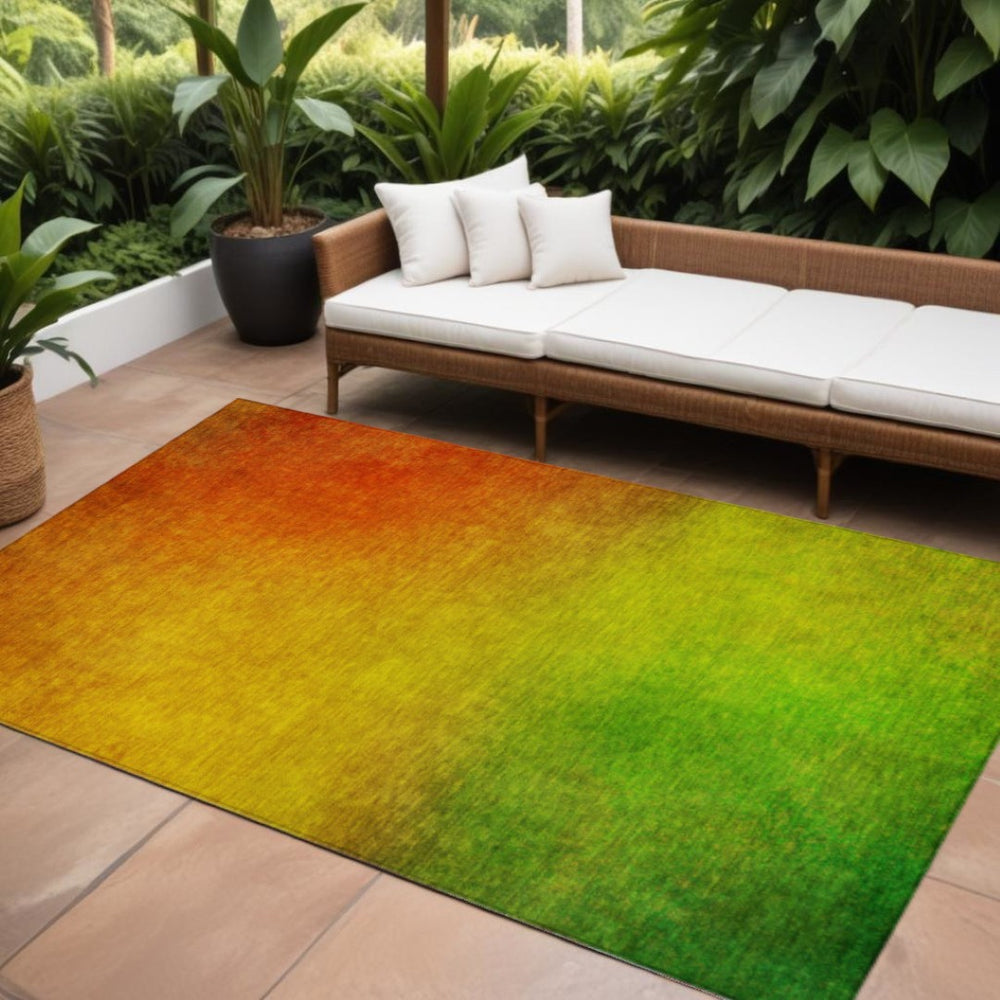 HomeRoots 9' Terra Cotta Gold & Green Ombre Washable Area Rug - Durable, Stylish for Indoor & Outdoor Spaces 9' X 12' 577281