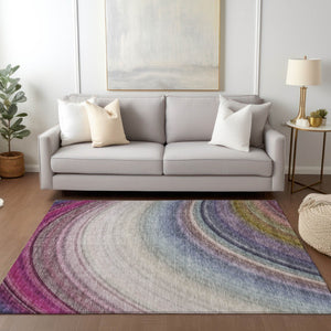 Homeroots 3' Beige Purple Ivory Abstract Washable Area Rug For Indoor Outdoor Spaces - Durable & Stylish 3' X 5' Polyester 577283