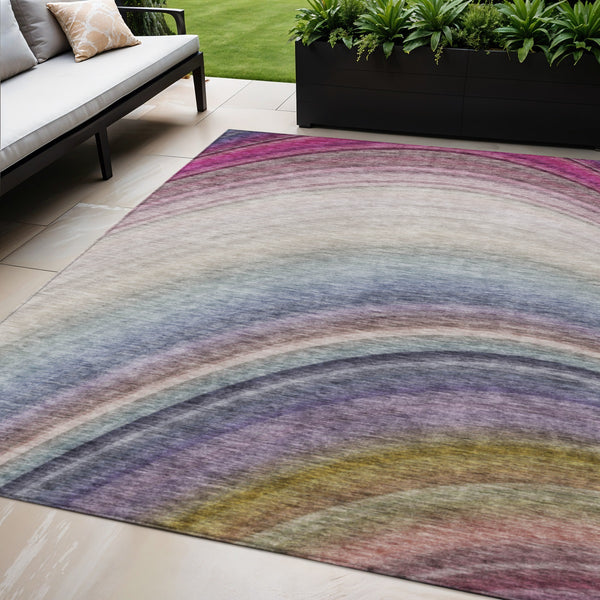 Homeroots 3' Beige Purple Ivory Abstract Washable Area Rug For Indoor Outdoor Spaces - Durable & Stylish 5' X 8' Polyester 577284