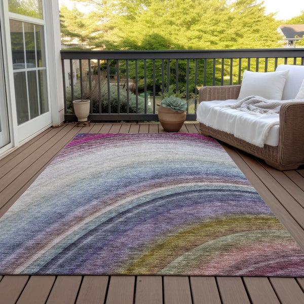 Homeroots 3' Beige Purple Ivory Abstract Washable Area Rug For Indoor Outdoor Spaces - Durable & Stylish 5' X 8' Polyester 577284