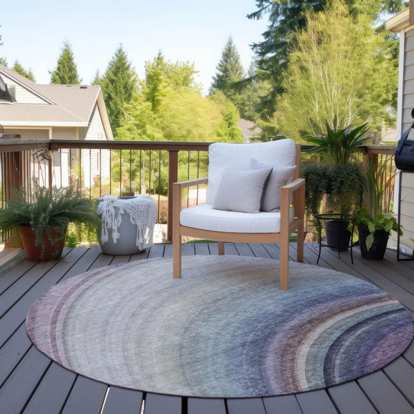 Homeroots 3' Beige Purple Ivory Abstract Washable Area Rug For Indoor Outdoor Spaces - Durable & Stylish 8' Round Polyester 577285