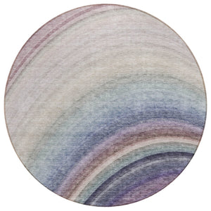 HomeRoots 5' Washable Abstract Area Rug in Beige, Purple & Ivory - Stylish Indoor/Outdoor Accent for Any Space 8' Round 577285
