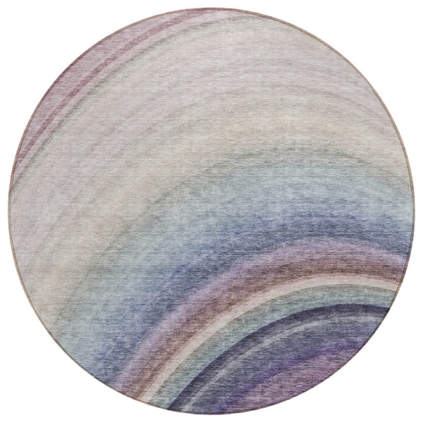 HomeRoots 5' Washable Abstract Area Rug in Beige, Purple & Ivory - Stylish Indoor/Outdoor Accent for Any Space 8' Round 577285