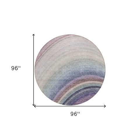 Homeroots 3' Beige Purple Ivory Abstract Washable Area Rug For Indoor Outdoor Spaces - Durable & Stylish 8' Round Polyester 577285