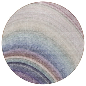 Homeroots 3' Beige Purple Ivory Abstract Washable Area Rug For Indoor Outdoor Spaces - Durable & Stylish 8' Round Polyester 577285