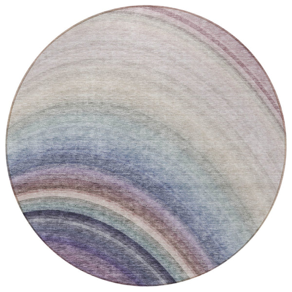 Homeroots 3' Beige Purple Ivory Abstract Washable Area Rug For Indoor Outdoor Spaces - Durable & Stylish 8' Round Polyester 577285