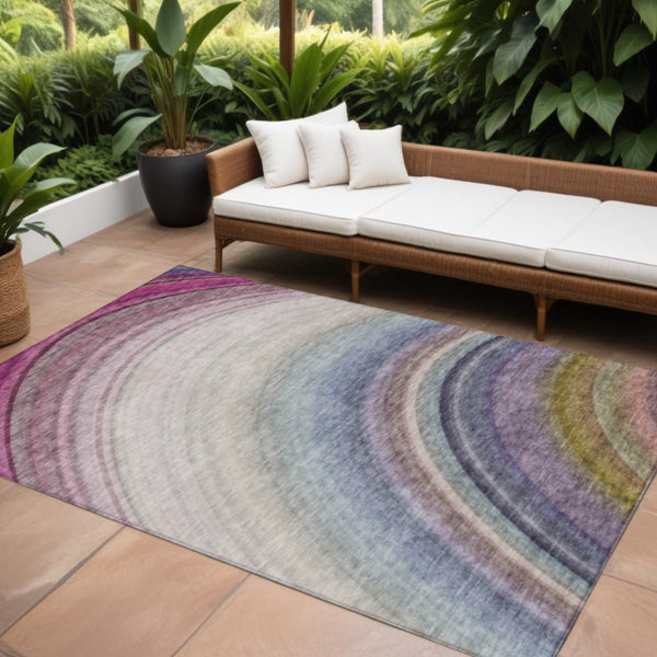 Homeroots 3' Beige Purple Ivory Abstract Washable Area Rug For Indoor Outdoor Spaces - Durable & Stylish 8' X 10' Polyester 577286