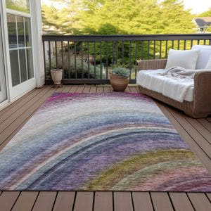 Homeroots 3' Beige Purple Ivory Abstract Washable Area Rug For Indoor Outdoor Spaces - Durable & Stylish 8' X 10' Polyester 577286