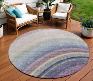 Homeroots 3' Beige Purple Ivory Abstract Washable Area Rug For Indoor Outdoor Spaces - Durable & Stylish 9' X 12' Polyester 577287