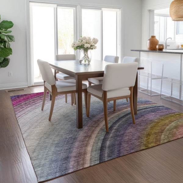 Homeroots 3' Beige Purple Ivory Abstract Washable Area Rug For Indoor Outdoor Spaces - Durable & Stylish 9' X 12' Polyester 577287