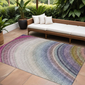 Homeroots 3' Beige Purple Ivory Abstract Washable Area Rug For Indoor Outdoor Spaces - Durable & Stylish 10' X 14' Polyester 577288