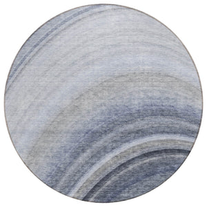 HomeRoots 5' Denim Blue and Navy Abstract Area Rug - Stylish, Washable, Indoor/Outdoor, Stain-Resistant Design 8' Round 577291