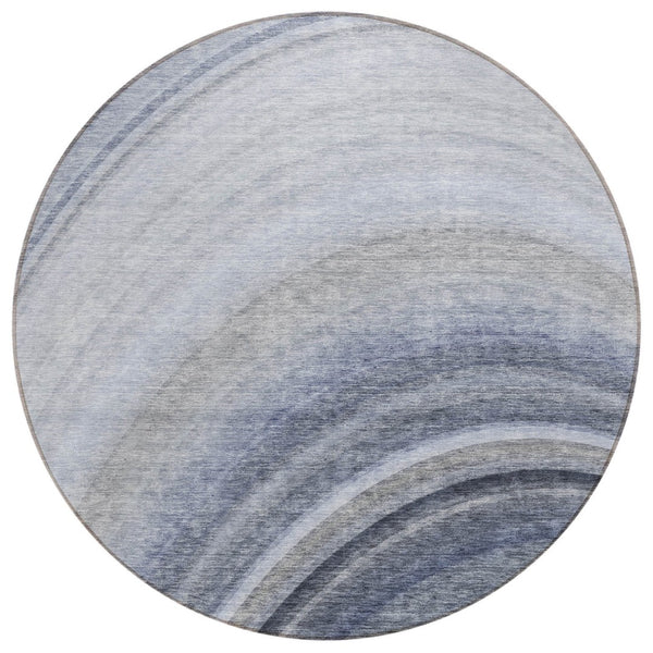 HomeRoots 5' Denim Blue and Navy Abstract Area Rug - Stylish, Washable, Indoor/Outdoor, Stain-Resistant Design 8' Round 577291