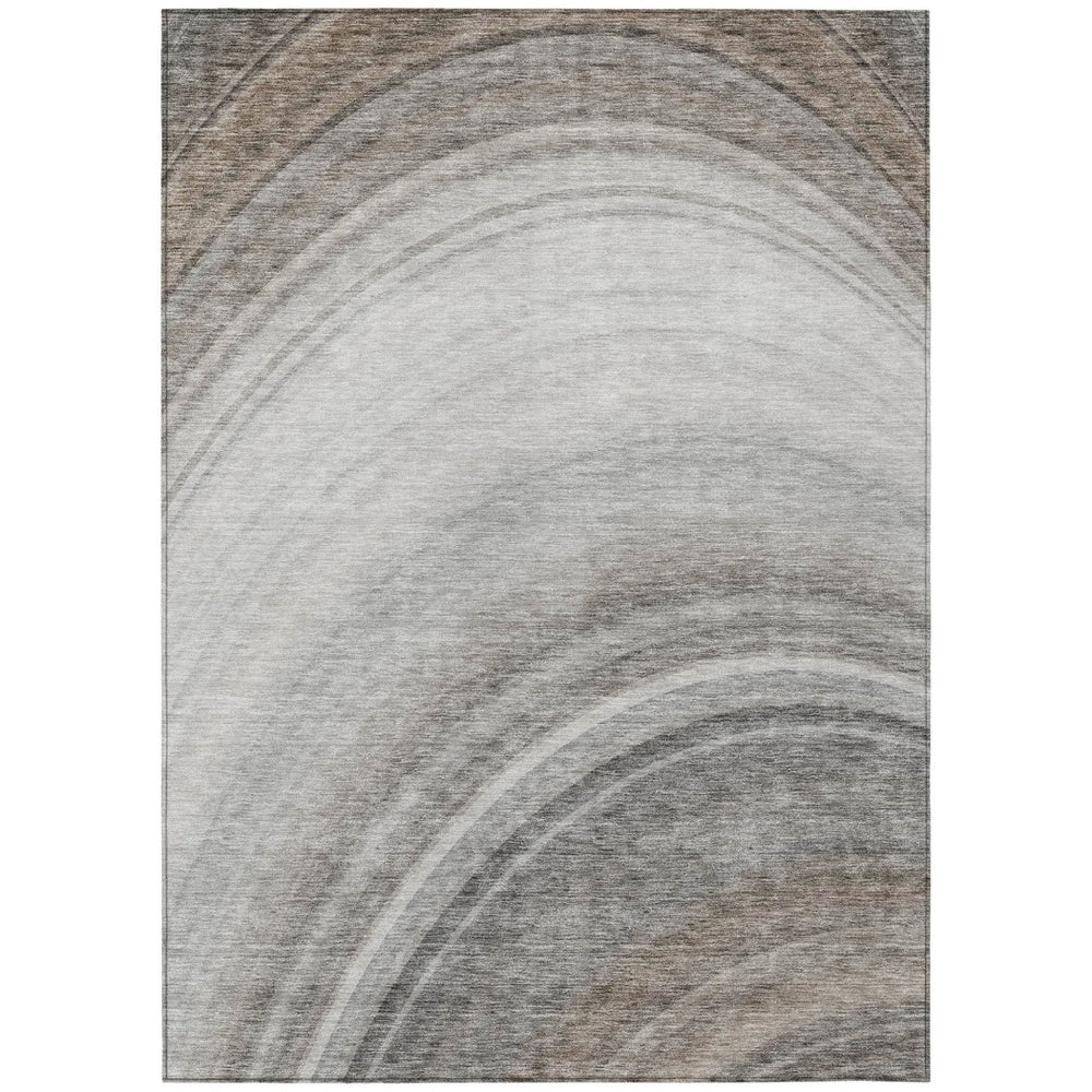 HomeRoots 5' Modern Abstract Gray, Silver & Beige Washable Area Rug for Indoor/Outdoor High-Traffic Spaces 5' X 8' 577296