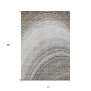 Homeroots 3' Beige Purple Ivory Abstract Washable Area Rug For Indoor Outdoor Spaces - Durable & Stylish 5' X 8' Polyester 577296