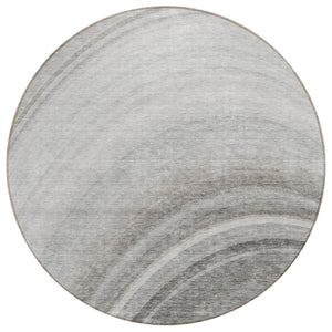 HomeRoots 5' Modern Abstract Gray, Silver & Beige Washable Area Rug for Indoor/Outdoor High-Traffic Spaces 8' Round 577297